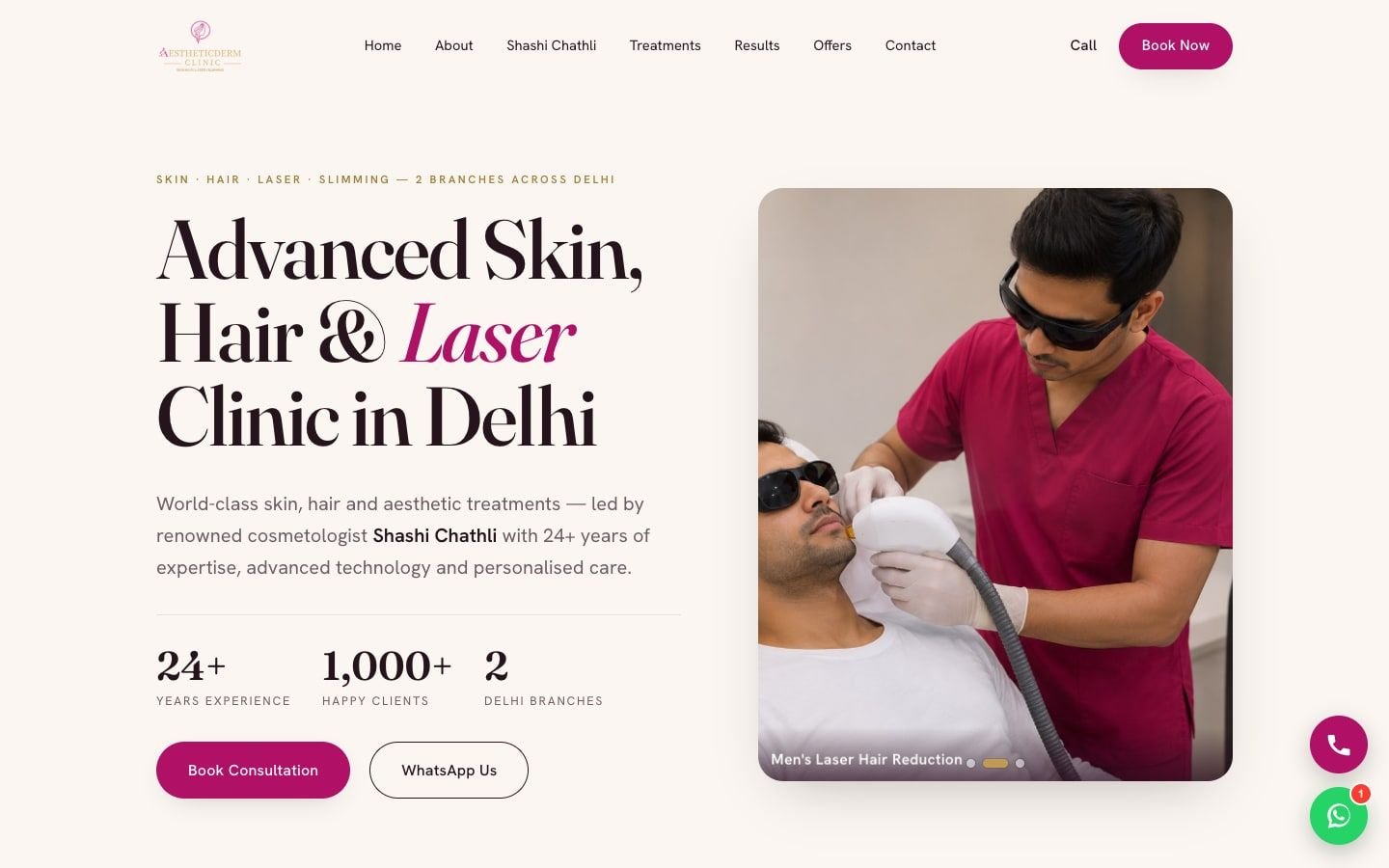 Screenshot of the Aesthetic Derm Clinic website, a client project by Advertizer