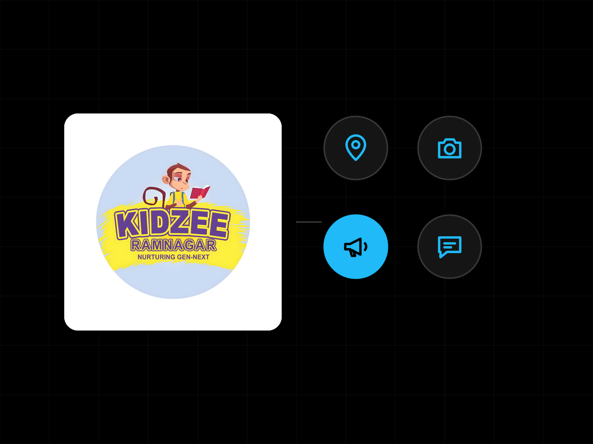 Kidzee Ramnagar: client logo with icons for the work in this case study