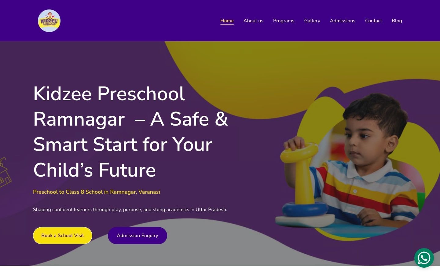 Screenshot of the Kidzee Varanasi website, a client project by Advertizer