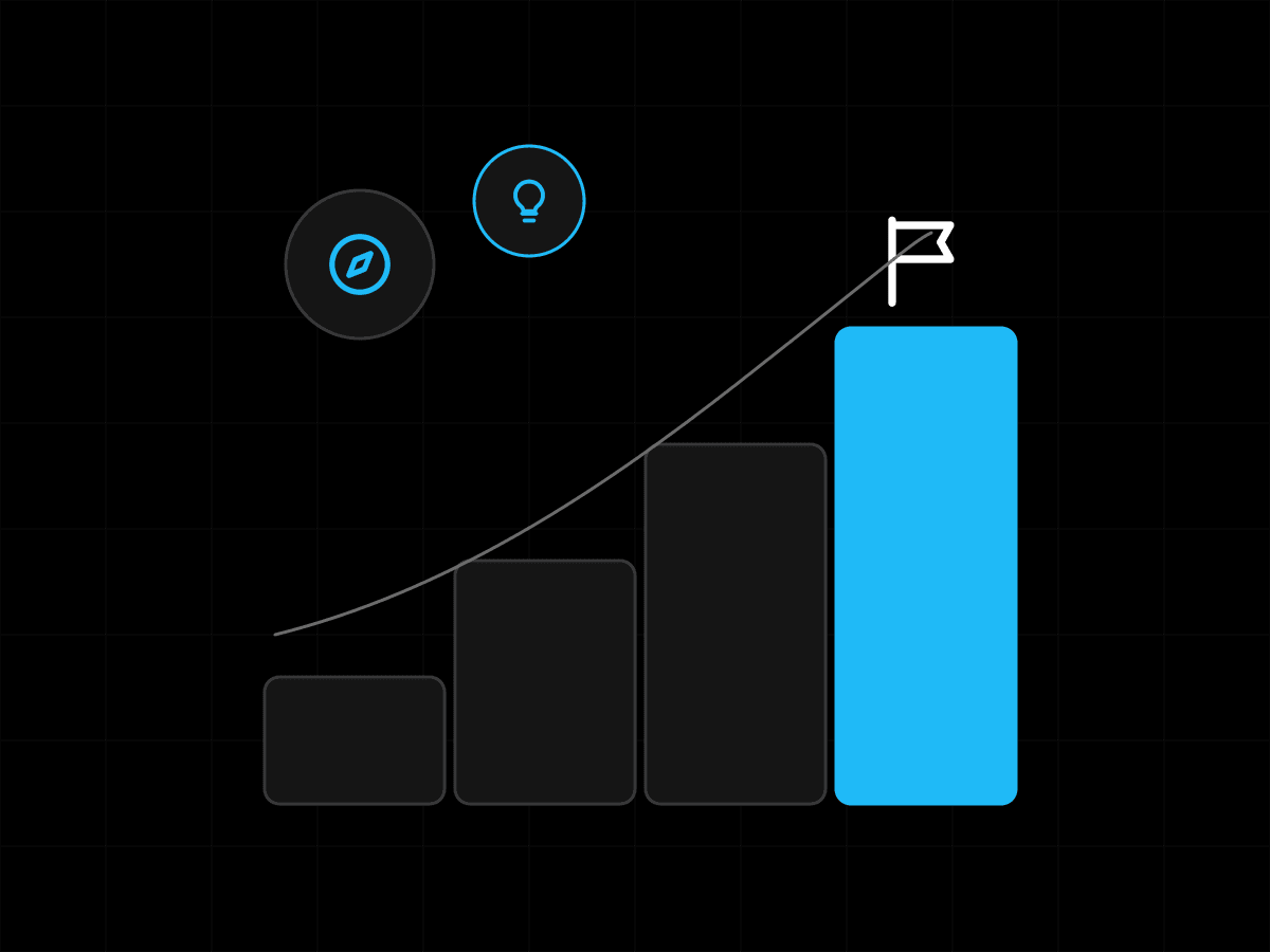 Illustration of rising steps up to a flag