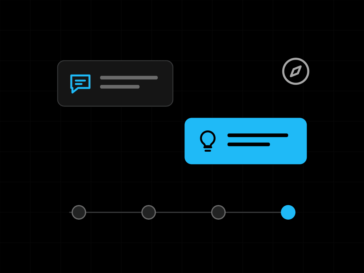 Illustration of a conversation card, an idea card and a roadmap line