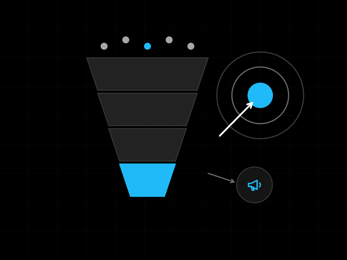 Illustration of a marketing funnel beside a target