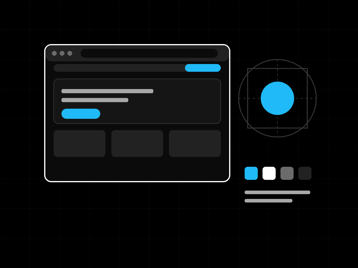 Illustration of a website layout beside a brand construction grid
