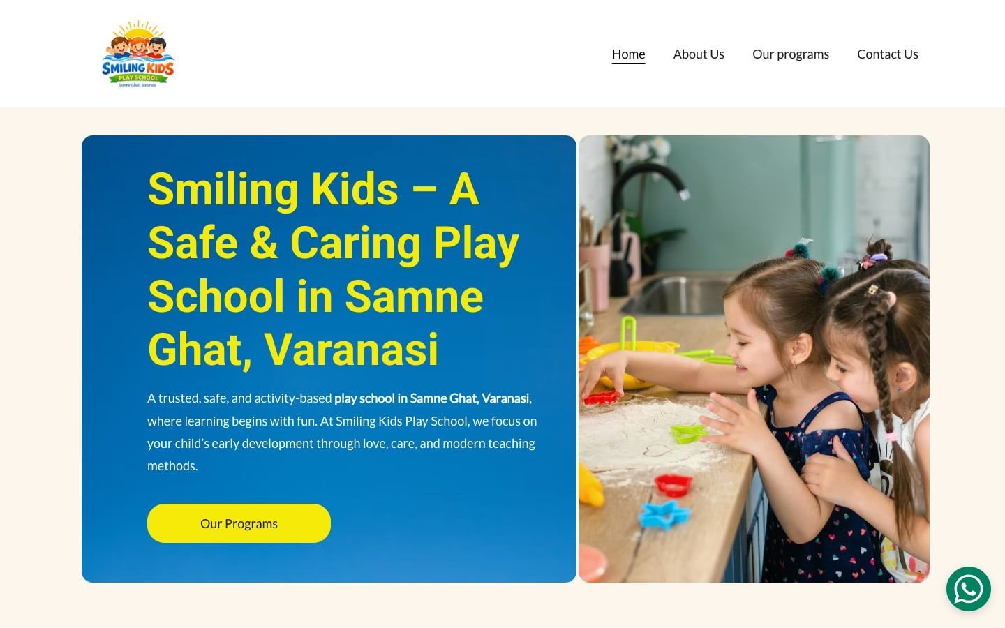 Screenshot of the Smiling Kids Playschool website, a client project by Advertizer