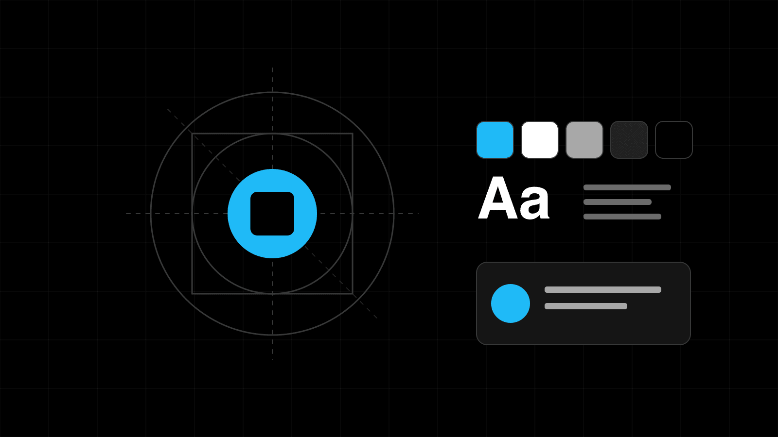 Illustration of a logo construction grid, colour swatches and type