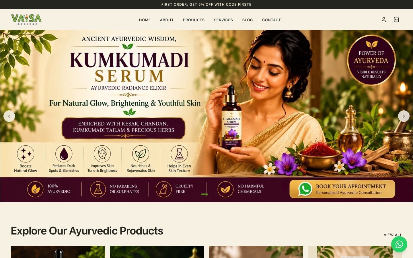 Screenshot of the Vatsa Ayurved website, a client project by Advertizer