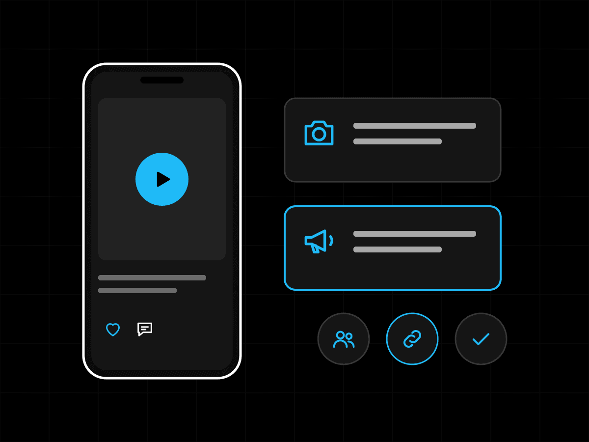 Illustration of a creator video on a phone with collaboration cards